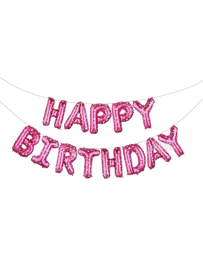 Фолиеви балони - Букви HAPPY BIRTHDAY в розов цвят на бели сърца