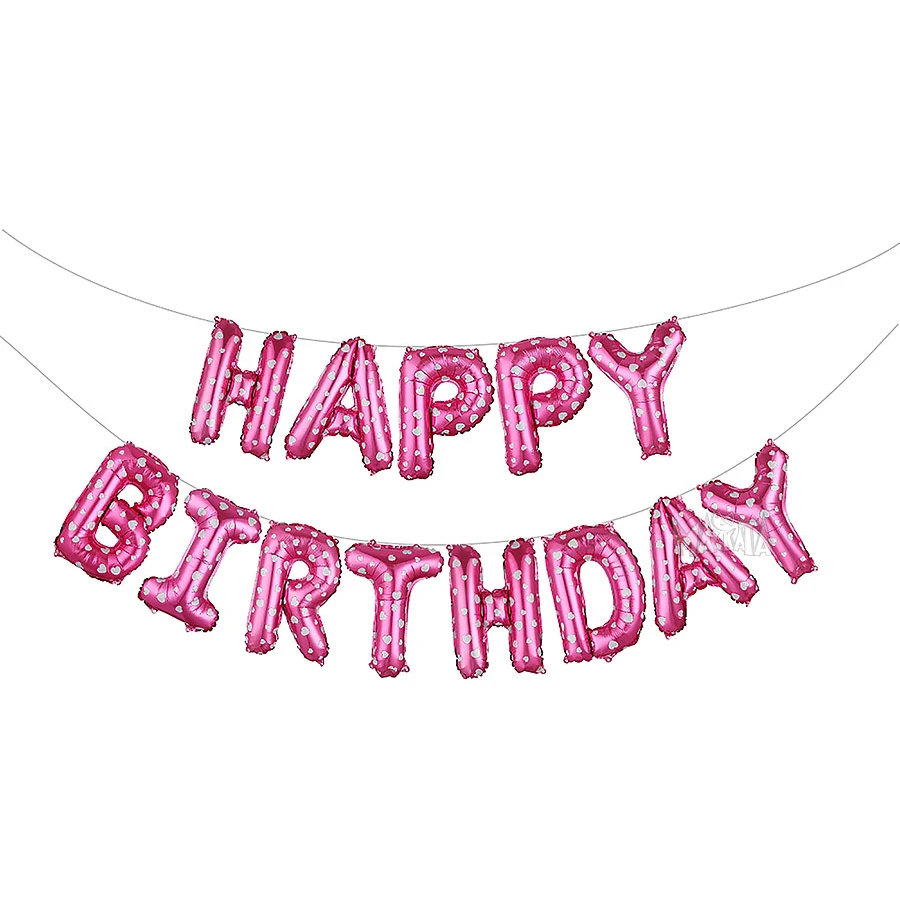 Фолиеви балони - Букви HAPPY BIRTHDAY в розов цвят на бели сърца