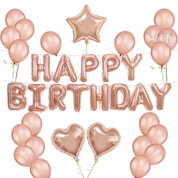 Парти сет от балони Happy Birthday Gold Rose - 36бр