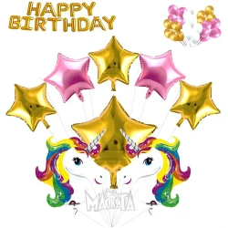 Парти сет от балони с еднорог Happy Birthday - 51бр