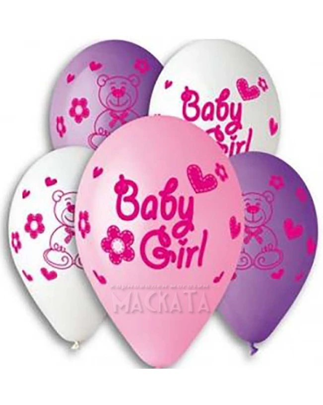 Балони за бебе с щампа - Baby girl 5бр