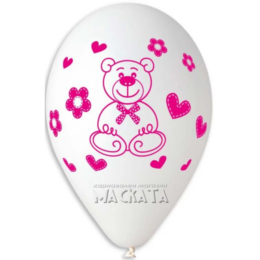 Балони за бебе момиче с щампа - Happy 1-st birthday 5бр