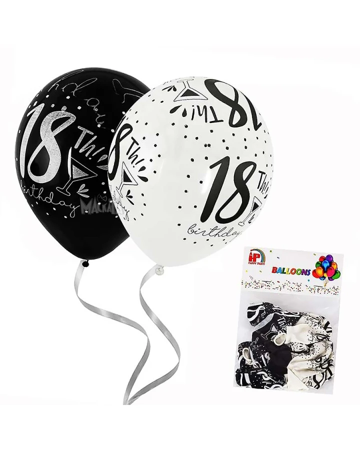 Пакет балони с щампа - Happy Birthday 18" микс 10бр