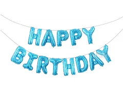 Фолиеви балони - Букви HAPPY BIRTHDAY в син цвят на бели сърца