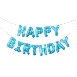 Фолиеви балони - Букви HAPPY BIRTHDAY в син цвят на бели сърца
