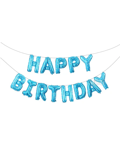 Фолиеви балони - Букви HAPPY BIRTHDAY в син цвят на бели сърца