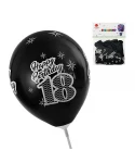 Пакет балони с щампа - Happy Birthday 18" в цвят черен металик 10бр