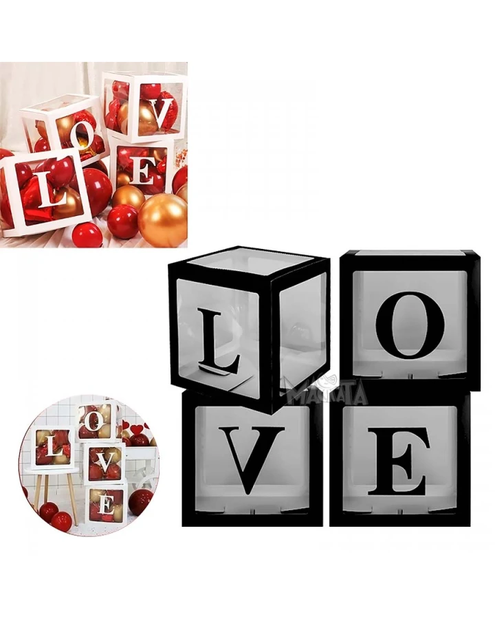 Комплект кутии за балони - Love в черен цвят