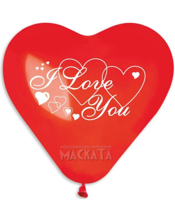 Балони сърца с надпис - I Love You - 5бр