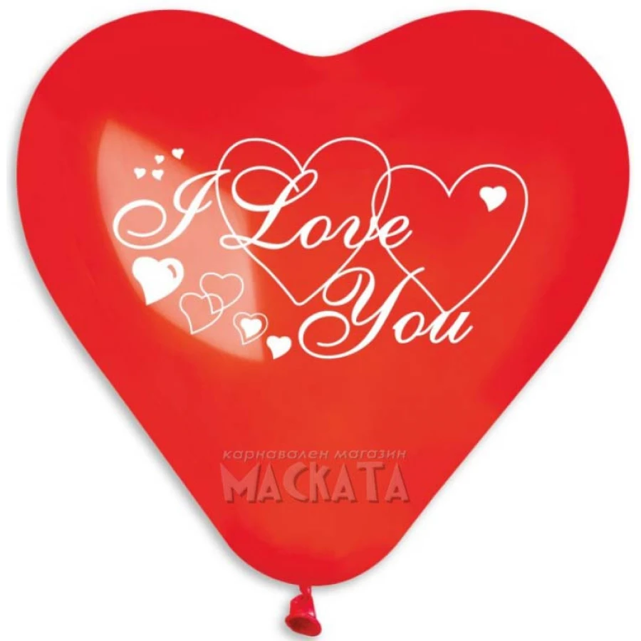 Балони сърца с надпис - I Love You - 5бр