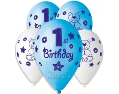 Балони за бебе момче с щампа - Happy 1-st birthday 5бр