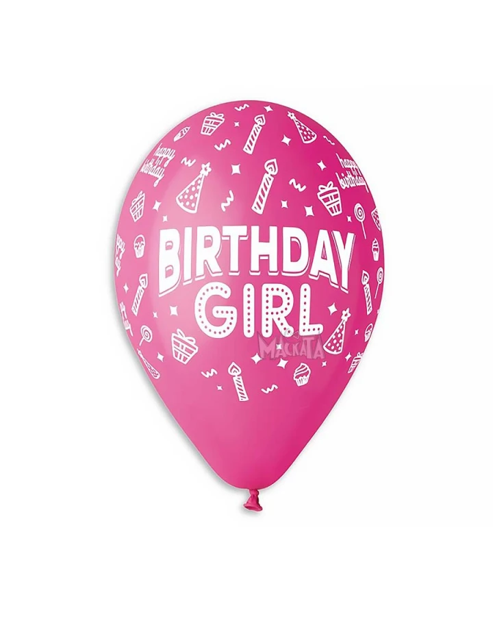Балони с щампа - Birthday Girl 5бр