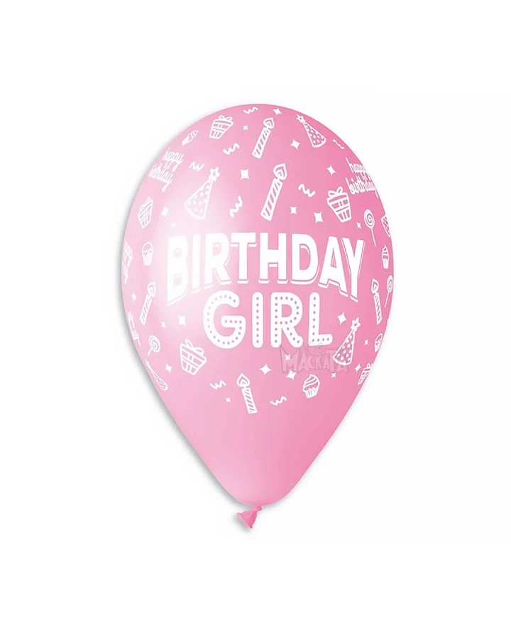 Балони с щампа - Birthday Girl 5бр