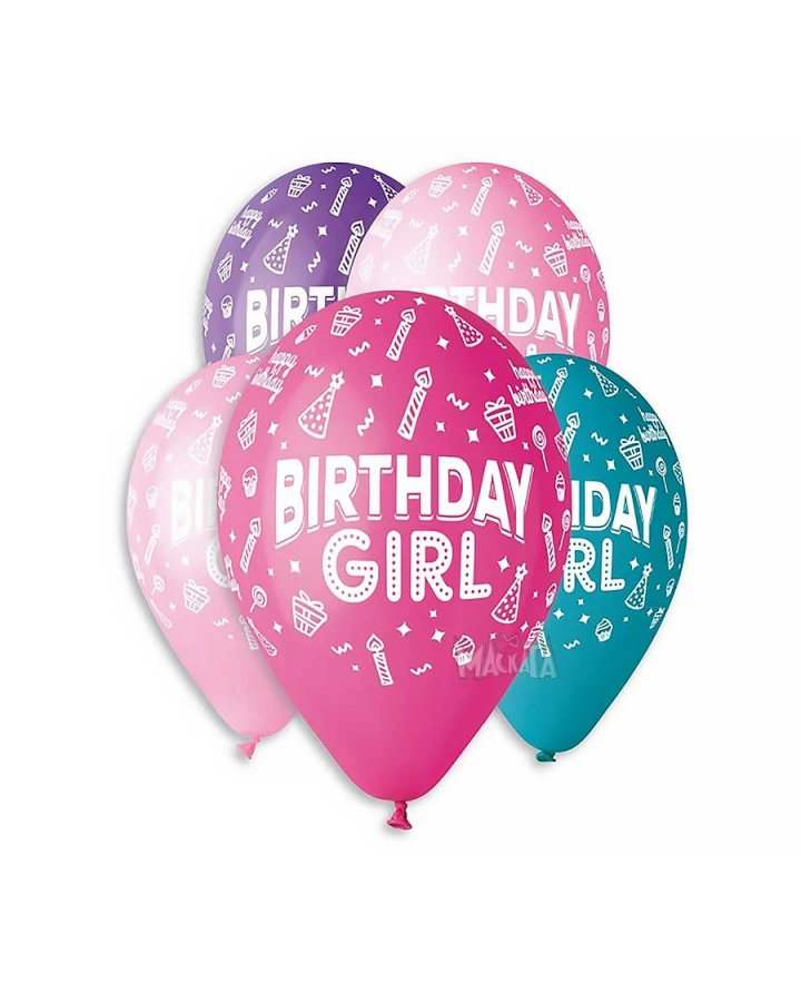 Балони с щампа - Birthday Girl 5бр
