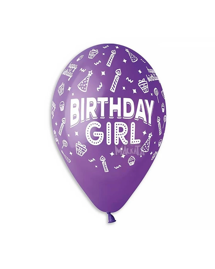 Балони с щампа - Birthday Girl 5бр