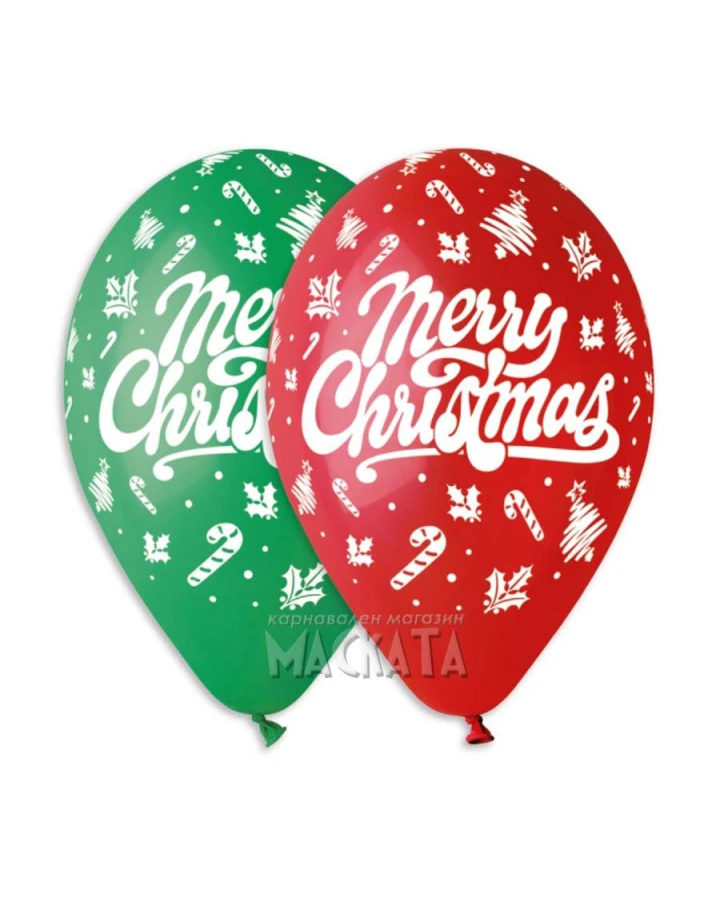 Балони с щампа - Merry Christmas 5бр