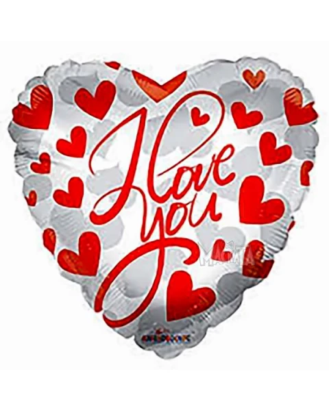 Фолиев балон сребърно сърце с надпис I Love You