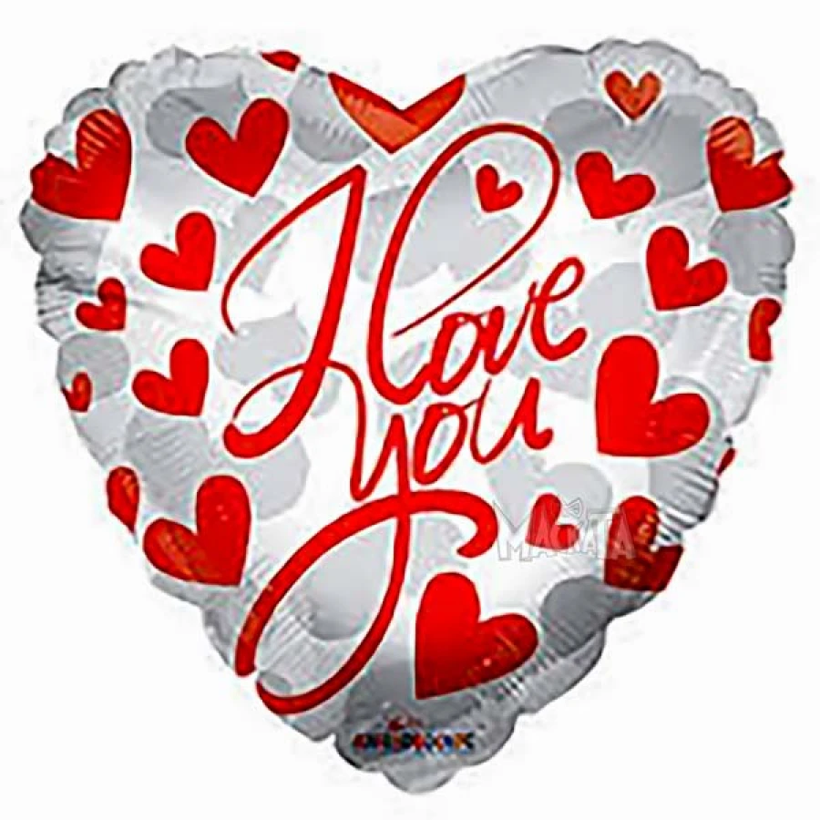 Фолиев балон сребърно сърце с надпис I Love You