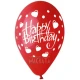 Балони с щампа - Happy birthday сърца 5бр