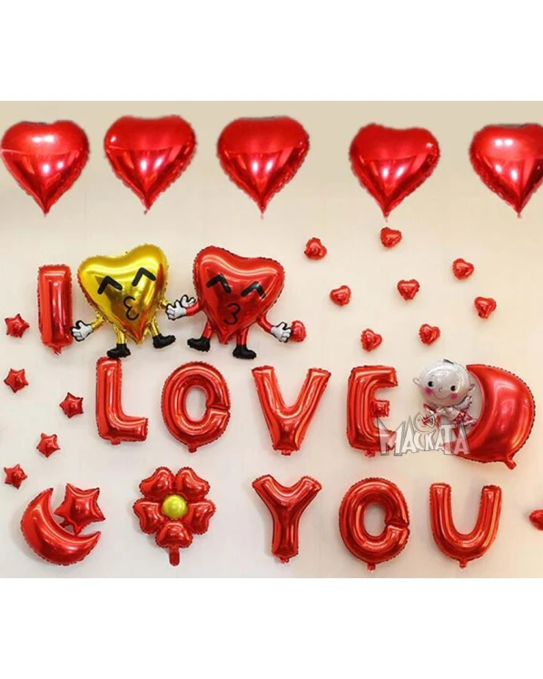 Комплект от 8 червени фолиеви балона под формата на букви I Love You за романтична украса и Свети Валентин