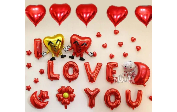 Комплект от 8 червени фолиеви балона под формата на букви I Love You за романтична украса и Свети Валентин
