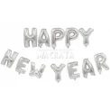 Фолиеви балони - Букви Happy new year в сребърен цвят