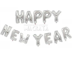 Фолиеви балони - Букви Happy new year в сребърен цвят