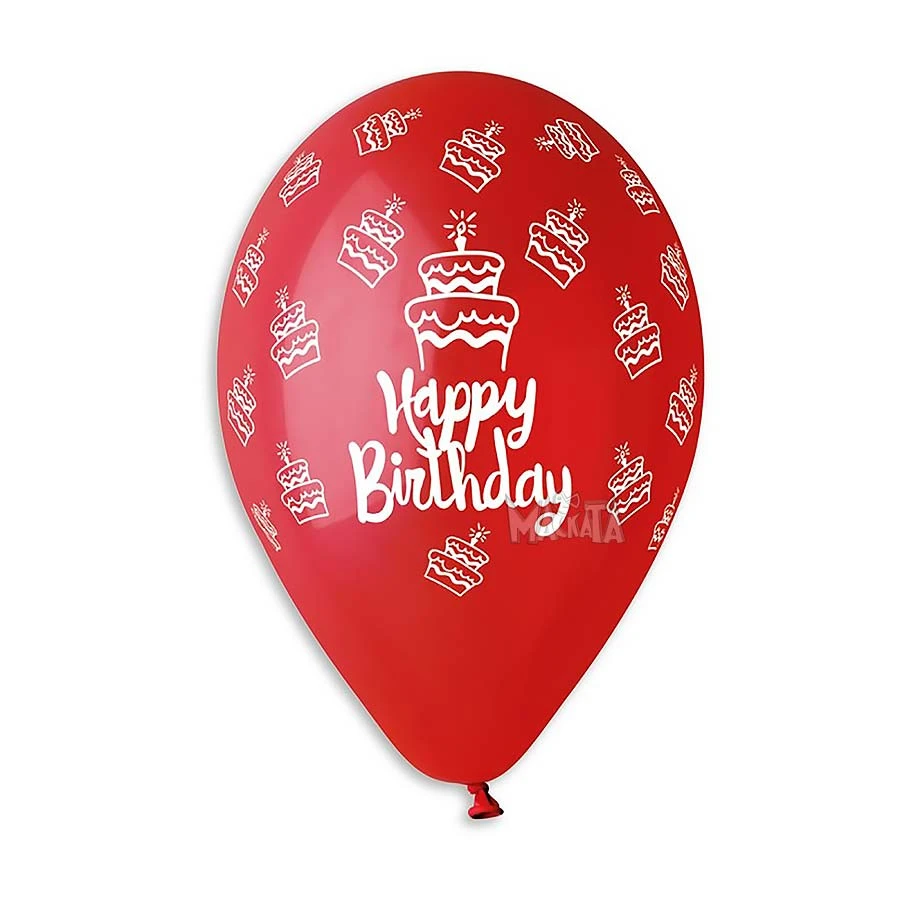 Балони с щампа - Happy Birthday с тортички 5бр