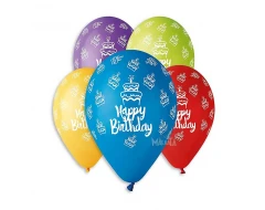 Балони с щампа - Happy Birthday с тортички 5бр