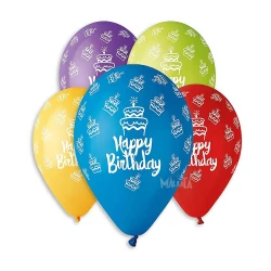 Балони с щампа - Happy Birthday с тортички 5бр