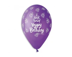 Балони с щампа - Happy Birthday с тортички 5бр