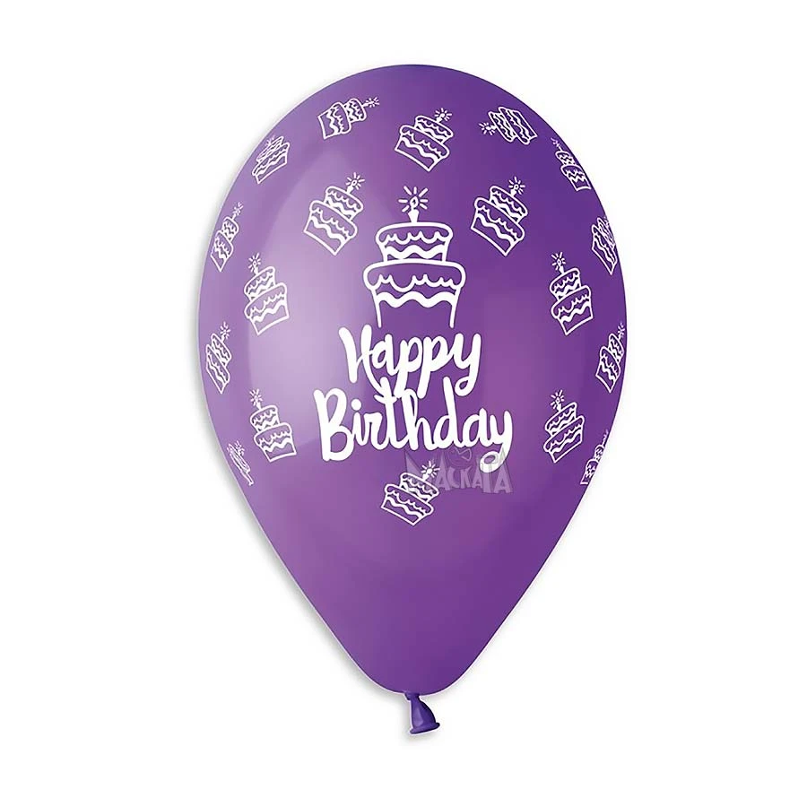 Балони с щампа - Happy Birthday с тортички 5бр