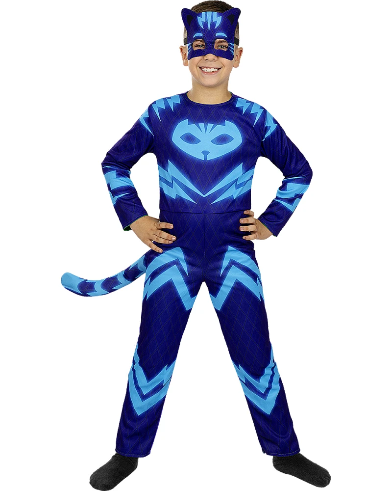 Детски двулицев костюм на Кетбой и Геко от PJ Masks – гащеризон с две маски и две опашки | забава