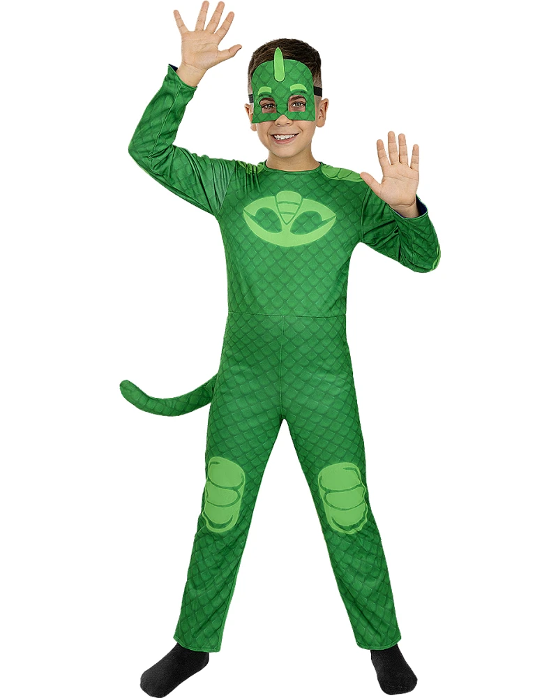 Детски двулицев костюм на Кетбой и Геко от PJ Masks – гащеризон с две маски и две опашки | забава