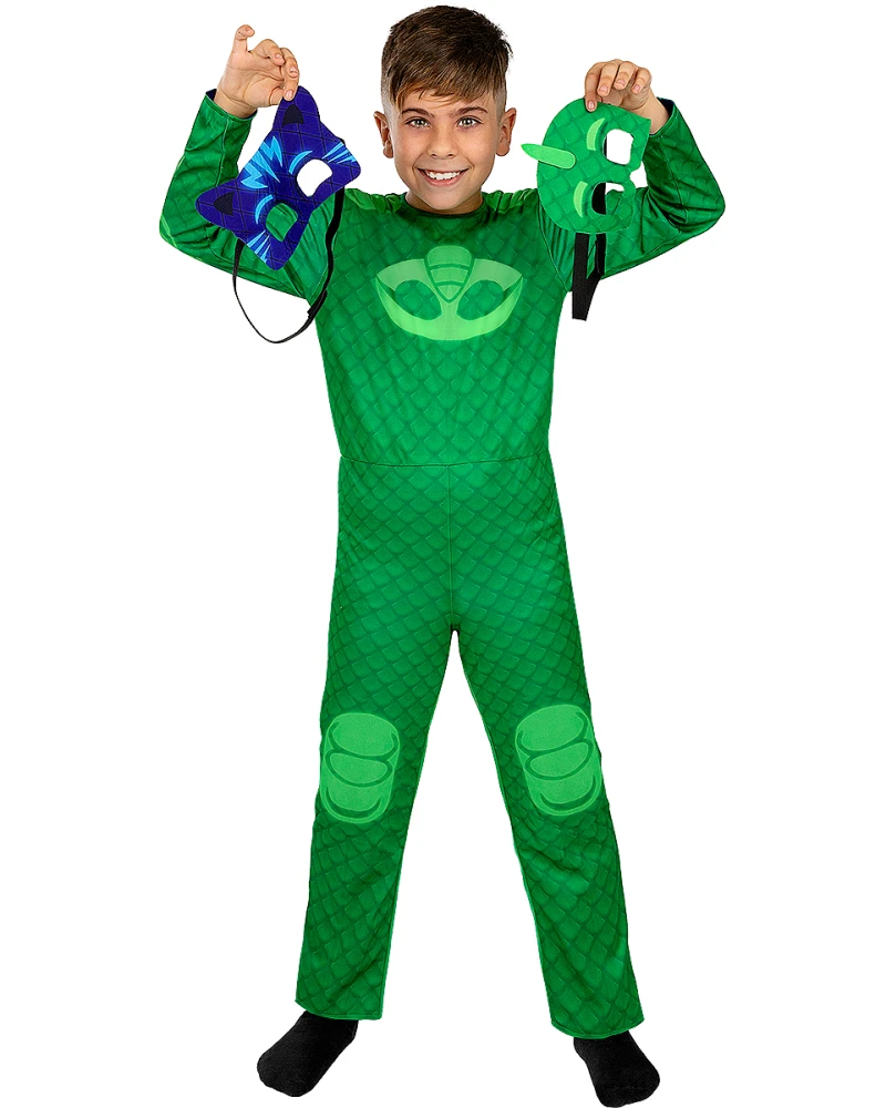 Детски двулицев костюм на Кетбой и Геко от PJ Masks – гащеризон с две маски и две опашки | забава