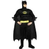 Светещ мъжки мускулест костюм на Батман от DC Comics с гащеризон, кола, бутафорни ботуши, маска и наметало