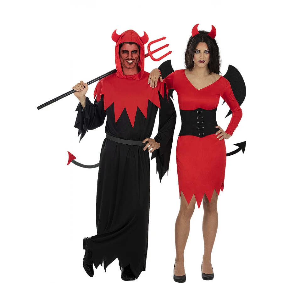 Мъжки костюм на дявол с роба с качулка и рога и колан с опашка за Хелоуин парти | zabava.bg