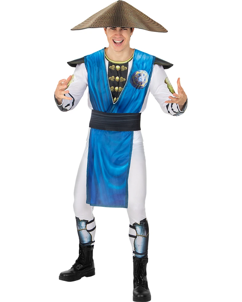 Мъжки костюм на Raiden от Mortal Kombat с блуза, панталон, шапка и колан