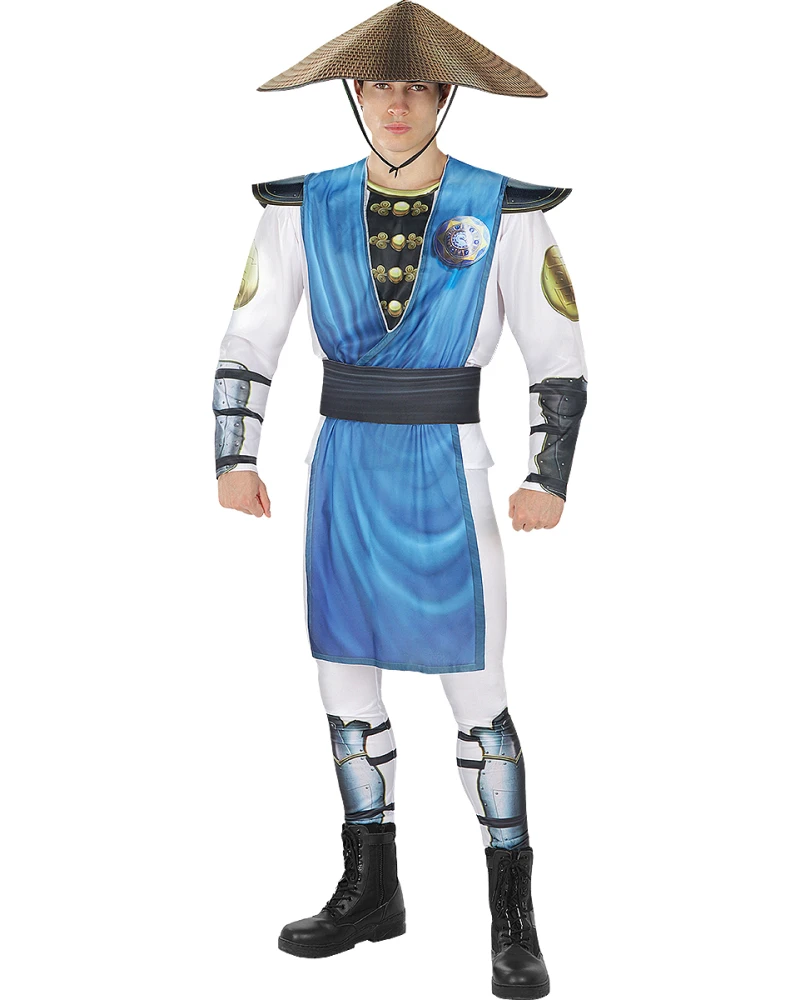 Мъжки костюм на Raiden от Mortal Kombat с блуза, панталон, шапка и колан