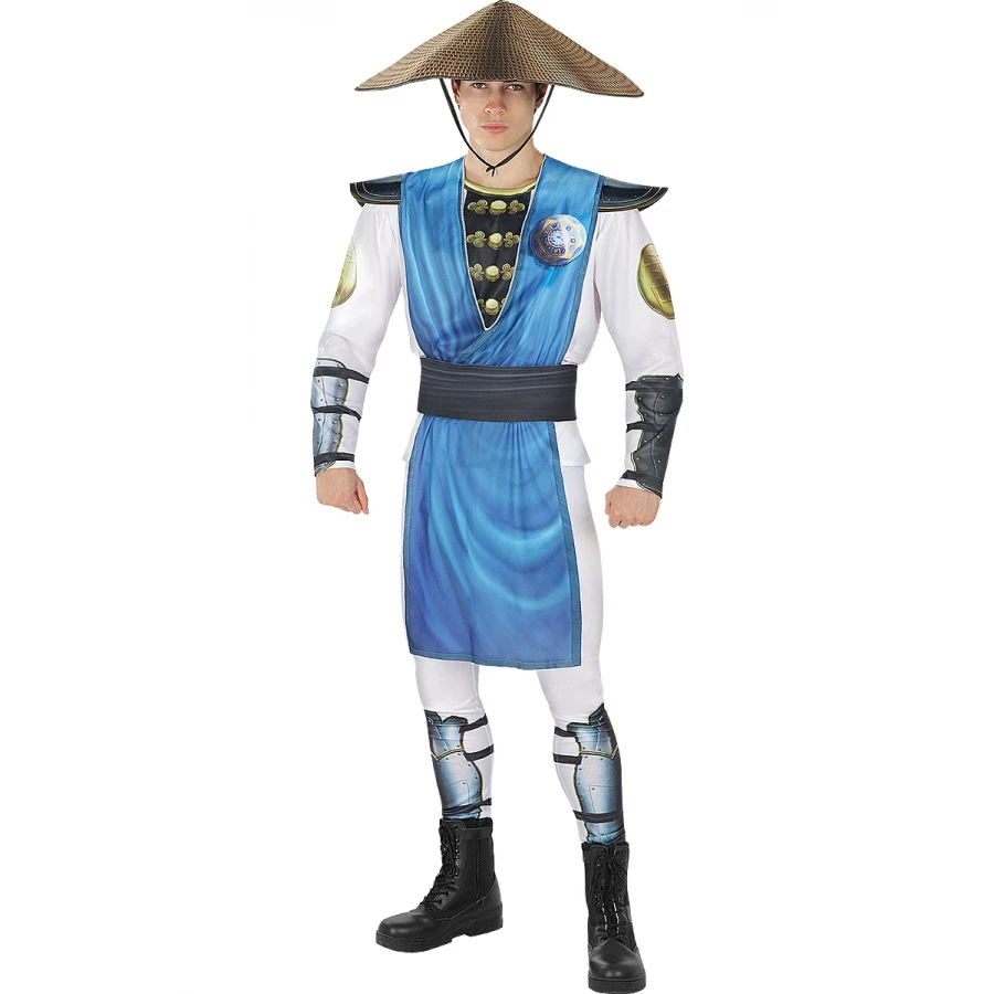 Мъжки костюм на Raiden от Mortal Kombat с блуза, панталон, шапка и колан