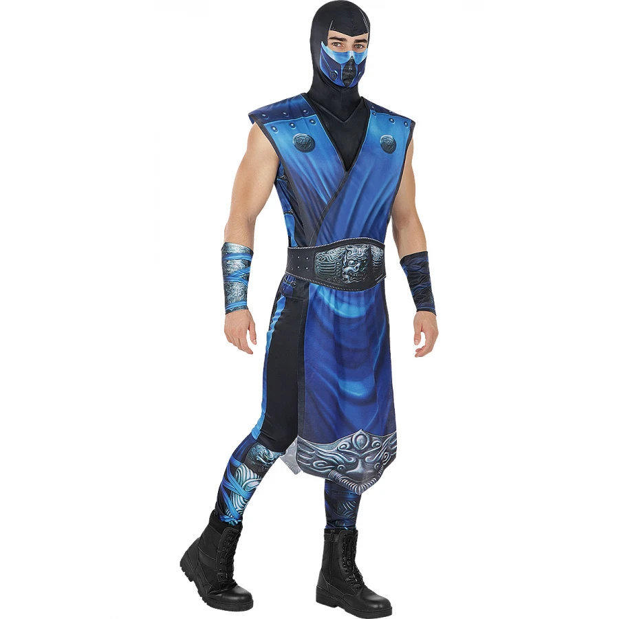 Костюм Sub-Zero Mortal Kombat за мъже с блуза, панталон, туника, колан, маска и ръкави