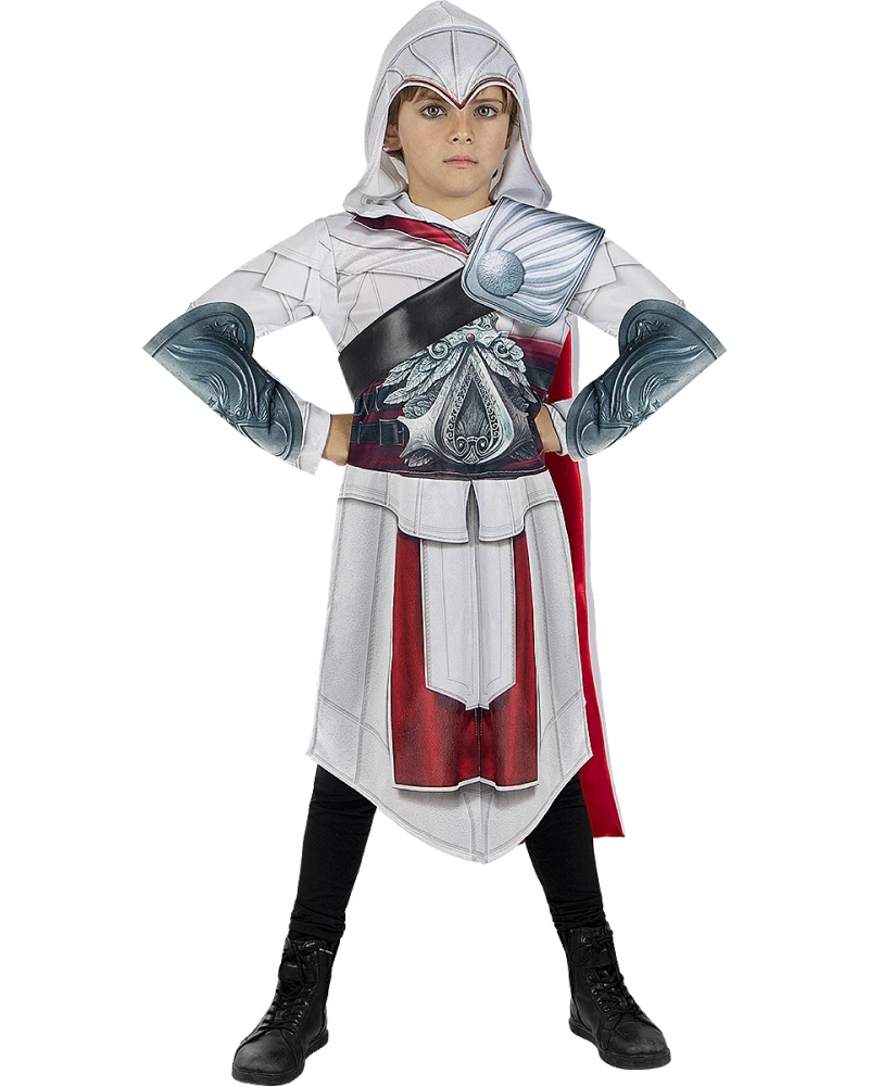 Детски костюм Ezio Auditore Assassin’s Creed с туника с качулка, броня и рълавели