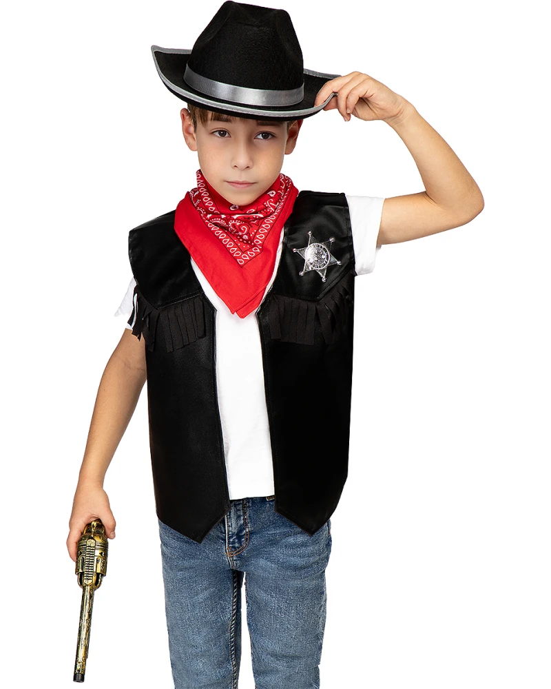 Детски костюм на шериф – елек, шапка и шал уестърн комплект
