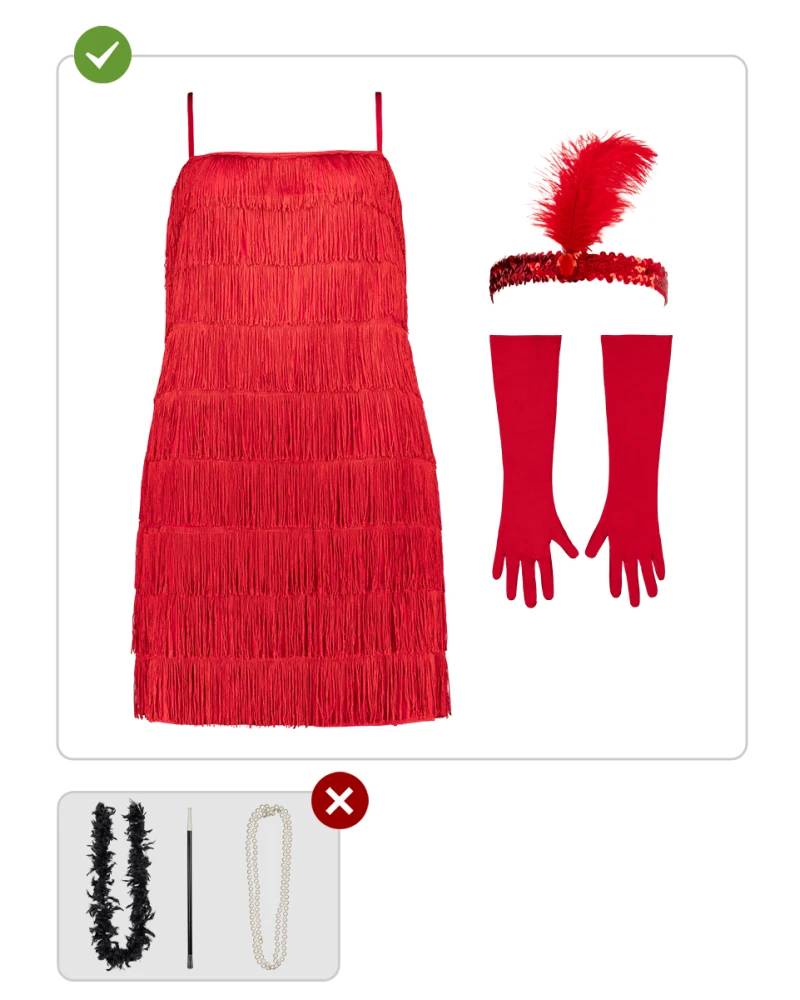 Червен флапър костюм с аксесоари | Zabava