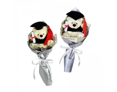 Букет с плюшено бяло мече за дипломиране