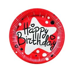 Парти чинии Happy Birthday в червен цвят 10бр