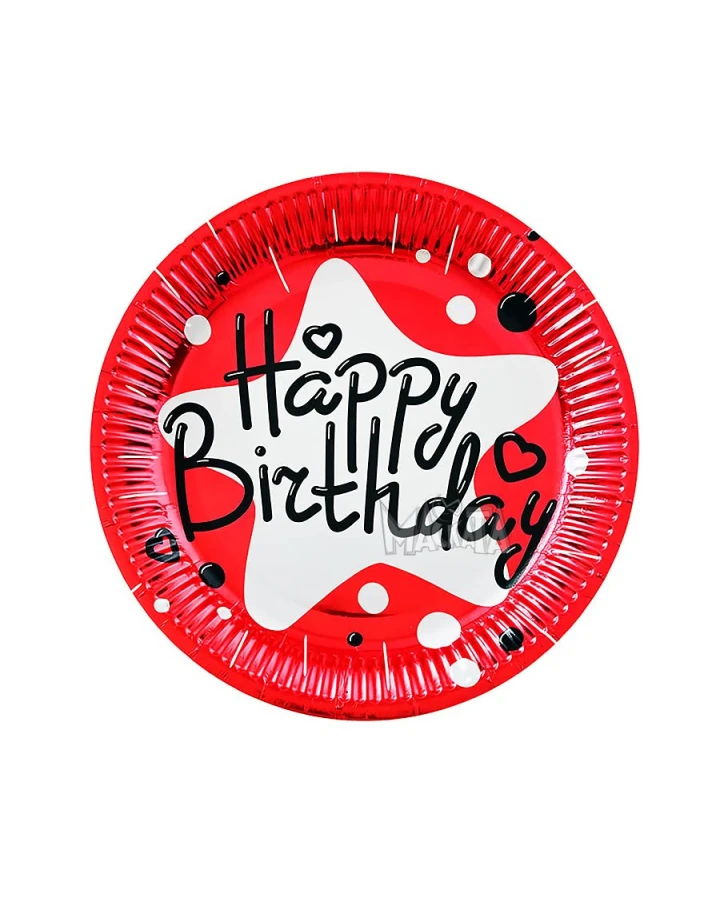 Парти чинии Happy Birthday в червен цвят 10бр