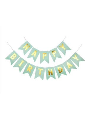 Парти украса - Банер Happy Birthday в цвят мента