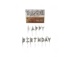Сребърни свещи за парти - комплект "Happy Birthday"