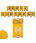 Парти украса - банер Happy Birthday с брокат в цвят злато Парти украса - банер Happy Birthday с брокат в цвят злато